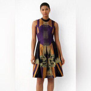 Dennis Merotto Purple Gold Silk Blend Dress Size 8 Abstract Sleeveless Art Dress